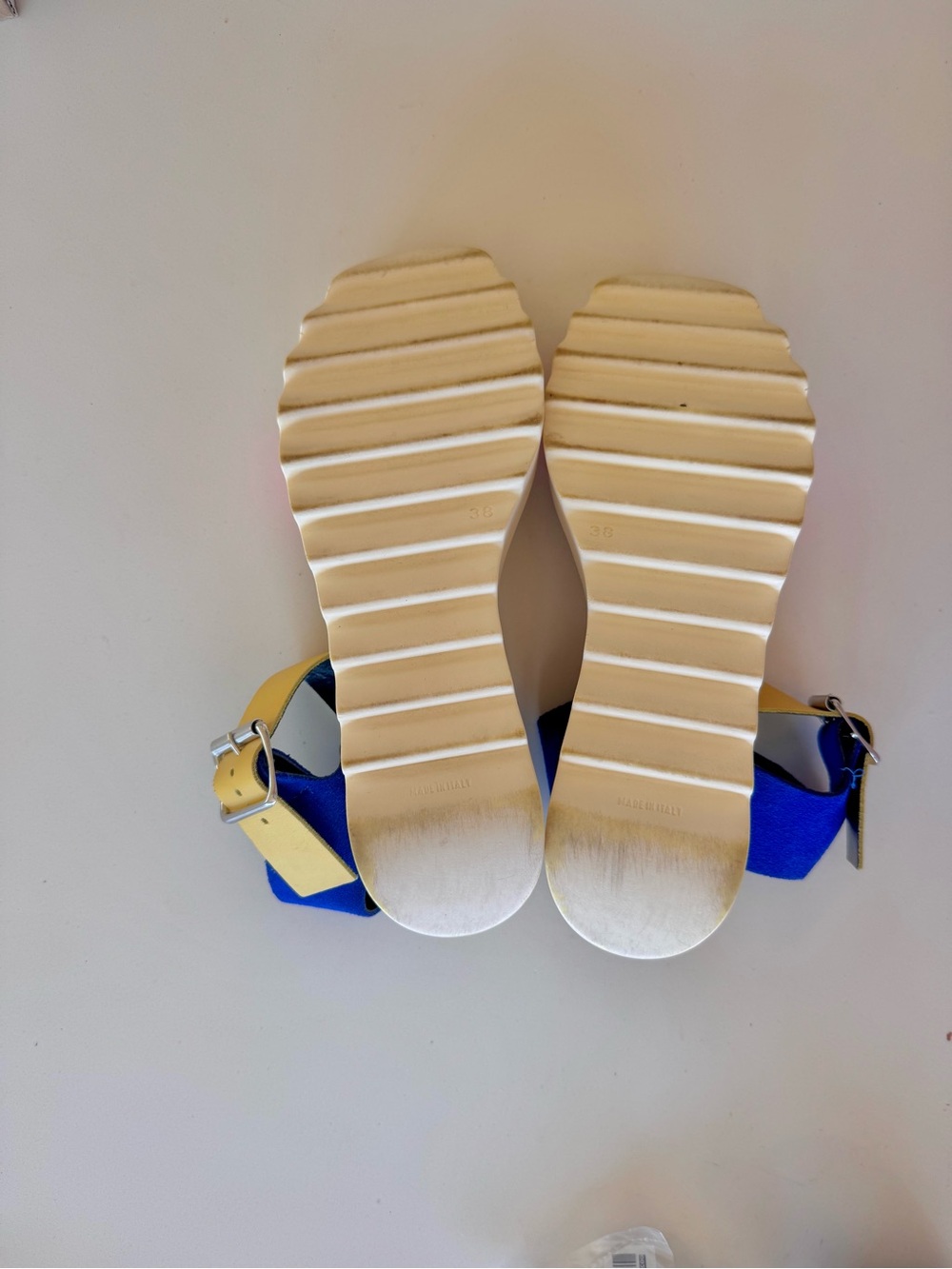 Steve Madden Pink, Yellow & Blue Platform Wedge Sandal - Picture 7 of 7